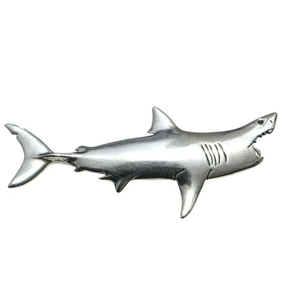 Vintage Sterling Silver Great White Shark Brooch Tie Pin Mako Jaws Sea Maritime - Picture 11 of 11